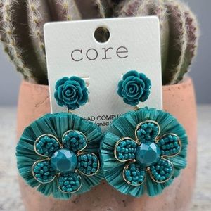 Green flower earrings